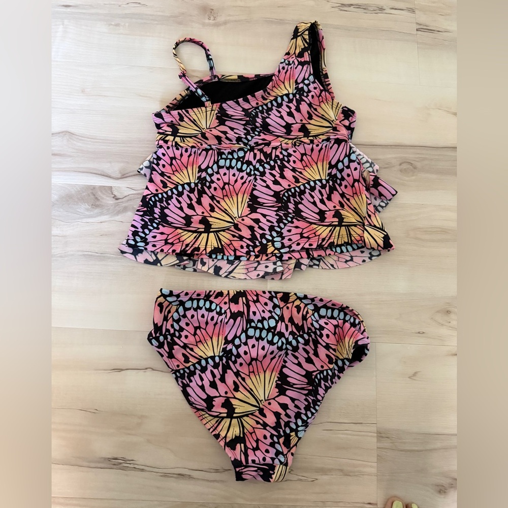 Sugar and Jade- Girls Two-Piece Butterfly Print Tankini Set- size L 12 14